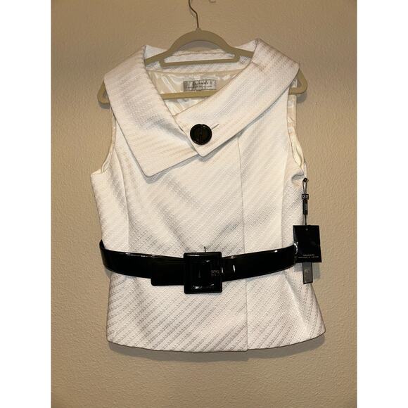 Tahari Professional Office Sleeveless Asymettic Single Large Button Belted Top - Picture 1 of 7